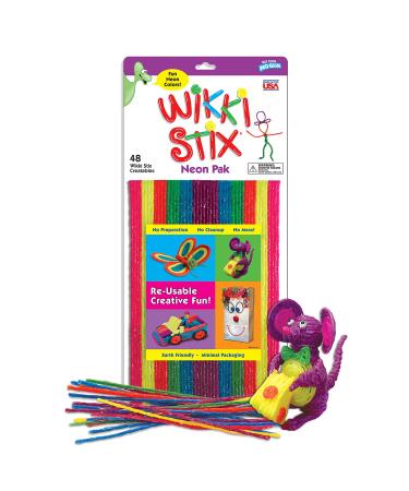 Sensory Fidget Toy Arts and Crafts for Kids Non-Toxic Waxed Yarn 8 inch Reusable Molding and Sculpting Sticks American Made by Wikki Stix Neon Colors 48 pack