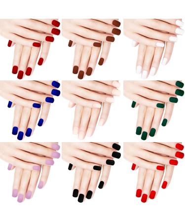216 Pieces Short False Nails Square Matte Artificial Fake Nail Full Cover Coffin Press on Nails Colorful Solid Color Acrylic Fake FingerNail Kit for Nail Design Salon Mixed Color