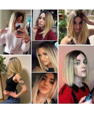 Porsmeer Blonde & Brown Long Ombre Wig - 36cm/14inch Smooth Dark Root Women's Party Costume Wig - Buy Online on SooperMarket.com