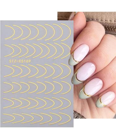 French Line U-Shaped Nail Art Stickers - 8 Sheets Exquisite Decals in Gold, Silver, Black, and Rose Gold for Women and Girls - Buy Online on SooperMarket.com