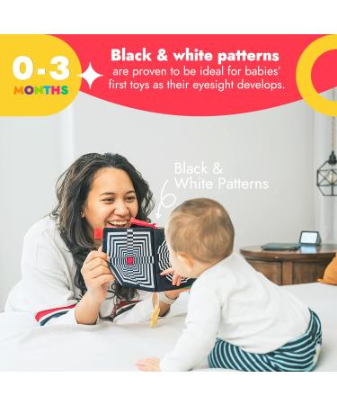 Papablic Luxury Baby Soft Book with Teether  High Contrast Black and White Crinkle Book for Early Education  Tummy Time Toys for Babies 0-12 Months with Baby Safe Mirror  Crinkle Pages and Squeaker - Buy Online on SooperMarket.com