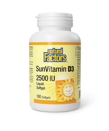 Natural Factors SunVitamin D3 2500 IU 180 Softgels Hi-Potency Vitamin D Essential for Immune Function and Overall Health