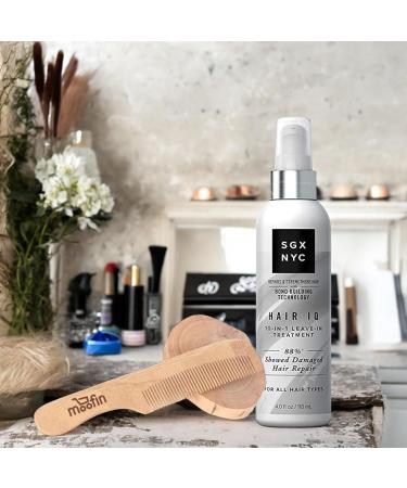 SGX NYC Hair IQ 10-in-1 Leave-In Treatment & Wooden Comb - Vegan Leave In Conditioner for Dry Damaged Hair with Biotin & Hyaluronic Acid - Pack of 2 - Buy Online on SooperMarket.com
