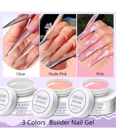 Saviland Build-Up Gel for Geln gel - 3Pcs 30g Clear Pink Nude Hard Gel Set with 100 Nail Shapes & Brush - Ultimate Nail Art Manicure Kit - Buy Online on SooperMarket.com