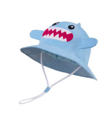 LANGZHEN Beach Sun Protection Hat for Baby Girls Adjustable Toddler Kids Hat Wide Brim Summer Play Hat with Chin Strap Blue - Shark 6-12 Months