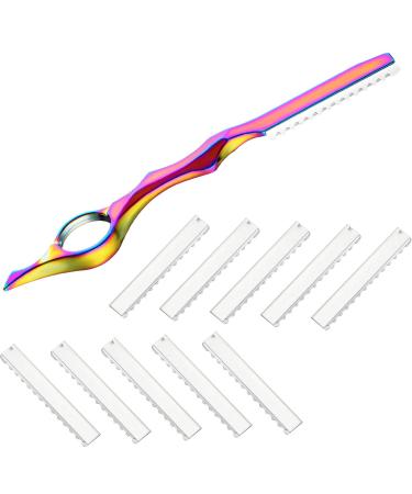 11 Pieces Hair Styling Razor Hair Thinning Comb Hair Texturizing Cutting Razor Comb with Replacement Stainless Steel Razors for Salon Home Use (Vivid Neon)