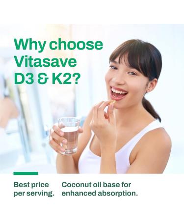Vitasave Vitamin D3 & K2 Softgels - High Potency 1000 IU D3 & 120 mcg K2 (240 Softgels) 240 count (Pack of 1) - Buy Online on SooperMarket.com