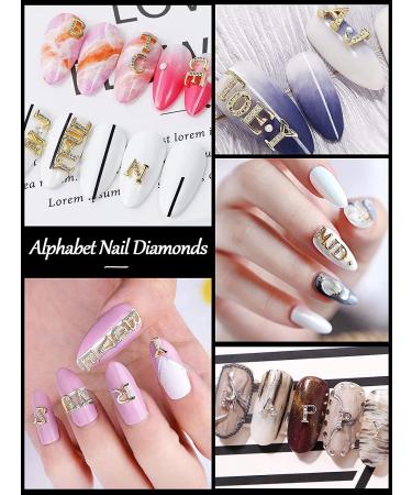 Weilisu Rhinestone Letters Nail Studs - Gold, Silver, Rose Gold | 3D Capital Rhinestone English Alphabet Charm for DIY Manicure Nails - Buy Online on SooperMarket.com