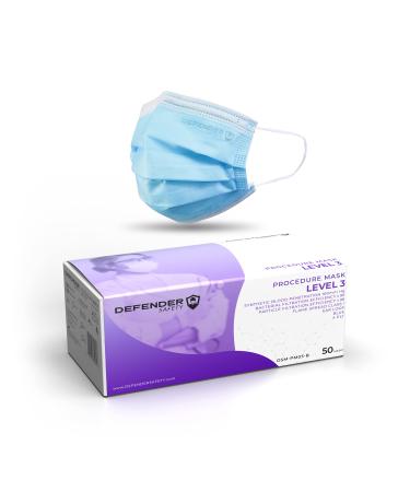 Defender Safety- ASTM Level 3 4 Layer 99% PFE Medical Grade Procedure Face Mask (50 Pack)