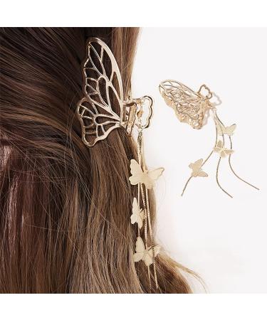 Butterfly Hair Clips 1PCS Butterfly Metal Hair Claw Clip Big Nonslip Gold Hair Clamps Hair Accessories Butterfly Tassel Hair Catch Clip for Women and Thinner Thick Hair Styling Fashion Hair Supplies Little Butterfly