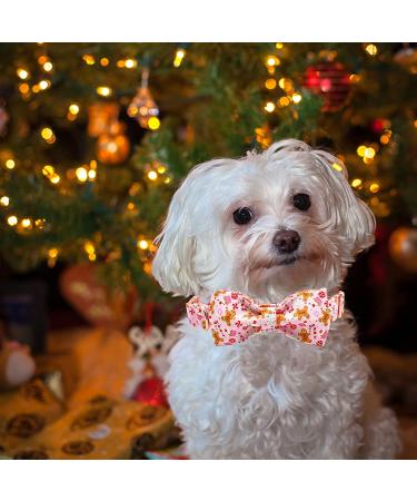 Elegant Little Tail Dog Collar with Bow - Holiday Dog Collar for Girl or Boy - Pet Gift Bowtie - Adjustable for Small, Medium, Large Dogs - Gingerbread Man Design - Buy Online on SooperMarket.com