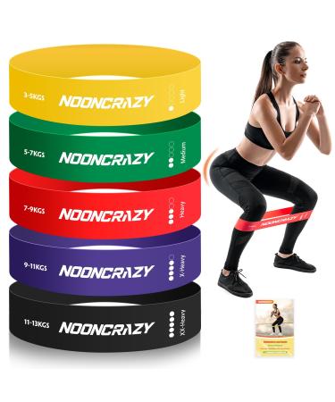 Nooncrazy fitness straps 5 Set 100% natural latex resistance bands with exercise instructions gymnastics band 5 different strengths resistance band for pilates strength training physiotherapy yellow/green/red/violet/black