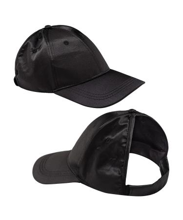 Curl Keeper Badazz Backless Curl Cap Satin Black - Open-Back Ponytail Hat Designed for Curly Hair - Flexible Cap Perfect for Natural Curly Hair Messy Buns & Ponytails