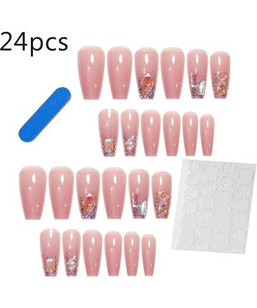 Glossy Fake Nails | Long Stick on Nails with Rhinestones | False Tips Artificial Finger Manicure for Women and Girls Kot-au - Buy Online on SooperMarket.com