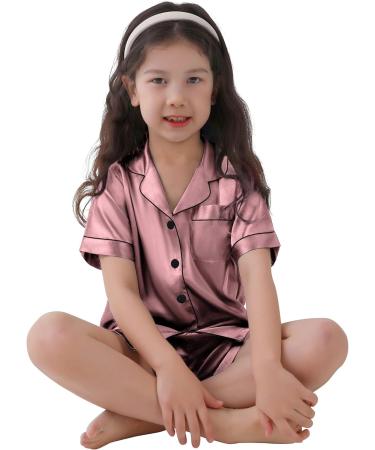 SWOMOG Kids Silk Pyjamas Set | Short Sleeve Button-Down Satin PJs | Misty Rose | Ages 4-16 - Buy Online on SooperMarket.com