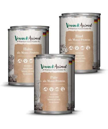 Venandi Animal Premium Wet Cat Food Trial Package - Chicken Duck Beef & Horse Calf Turkey | 6x400g | 2.4kg - International Shipping Available - Buy Online on SooperMarket.com