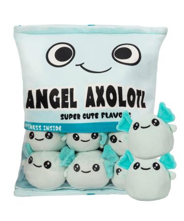 HXPLN Cute Snack Pillow Axolotl Plush Pillow Kawaii Pudding Pillow with Axolotl Salamander Doll Removable Stuffed Animal Toys Cushion Birthday Creative Gift for Kids Girls Boys (6 Blue Axolotl) 6 Blue Axolotls