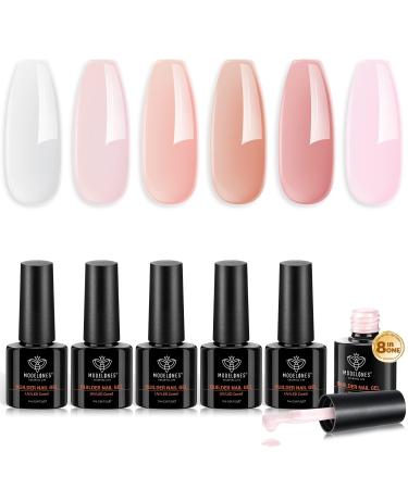 Modelones 8-in-ONE Builder Nail Gel 6 Colors Pink Builder Gel for Nails Hard Gel Builder Nail Extension Gel Builder Gel in a Bottle for Nail Starter Pink White