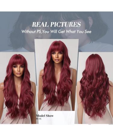 Long Natural Wave Red Wigs for Women | Cosplay Party Synthetic Hair Wigs with Bangs - Shop Internationally! - Buy Online on SooperMarket.com