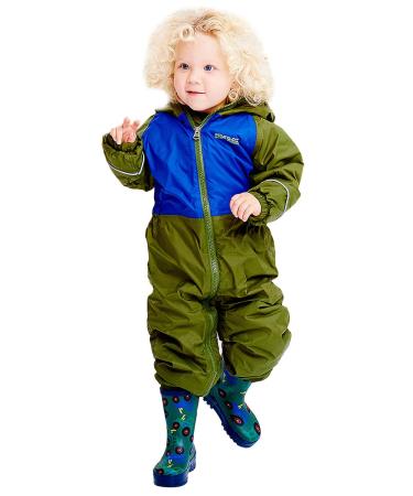 Regatta Children's Mudplay Iii Waterproof and Breathable Insulated Animal All-in-one Suit Size 18-24 Cypress/Surf Spray