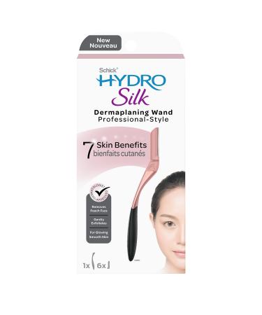 Schick Hydro Silk Dermaplaning Wand, Dermaplaning Tool with 6 Refill Blades — Professional Style Skincare Tool Razor +6 Blades