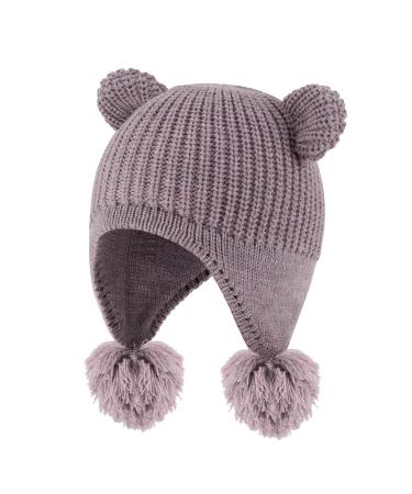 KAKU NANU Toddler Winter Hat Cute Double Pom Pom Earflap Hat Warm Beanie with Fleece Lined More Colors Suitable for Baby Boys and Girls from 6 Months to 4 Years 6-12 Months Dark Purple