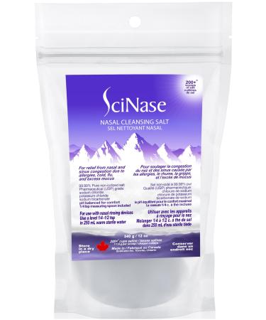 SciNase Nasal Cleansing Salt 12 oz Made in Canada Makes 200+ cups of saline - Use with SciNase Nasal Rinse Bottle