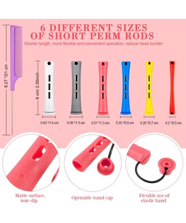 72 Pieces Short Plastic Hair Perm Rods Set - 6 Sizes Cold Wave Rods for Hair Curling - Hairdressing Tools with Tail Comb and Pintail Comb - Buy Online on SooperMarket.com