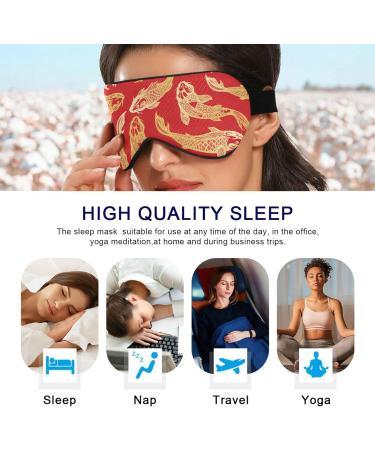 Haskirky Light Blocking Eye Mask for Deep Sleep | Adjustable for Men and Women | Ideal for Travel, Yoga, and Meditation | Red Ukiyoe Fish Design - Buy Online on SooperMarket.com