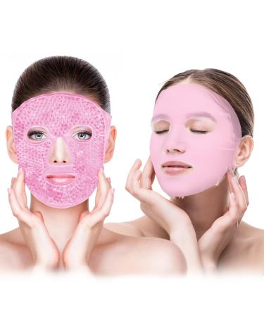 Silicone Face Mask Cover and Ice Face Mask Set Cooling Face Mask For Dark Circles Puffiness Migraines Stress Redness Reusable Anti-Wrinkle Silicone Face Mask Holder for Sheet Masks(Pink)