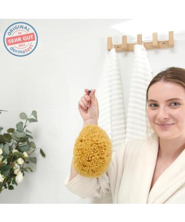 Tom & Pat Natural Bathing Sponge with Cordel | Premium Quality Shower & Peeling Sponge from Greece - Dermatest Rated Very Good (15-16 cm) - Buy Online on SooperMarket.com