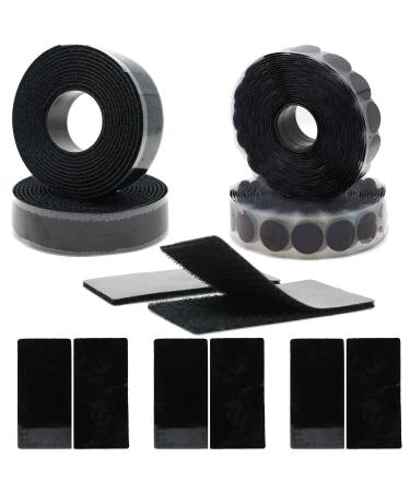 ECOHomes Hook and Loop Tape Roll + 8 Strips w/Adhesive + 220 Self Adhesive Dots Super Value Set | Fabric Interlocking Tape for Sewing  Mounting & Fastening - Interlocking Tape Fasteners (Black) Black Set