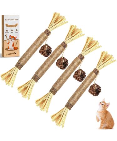 Aucenix Catnip Chew Sticks for kitten Natural Matatabi Silvervine Cat Toy for Cat Teeth Cleaning Silvervine for Cats Toys with Catnip Cat Dental Sticks kitten Toys for Indoor Cats (Brown-4pcs)