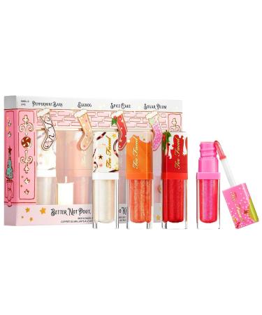 Too Faced Holiday Lip Gloss Set- Peppermint Bark, Eggnog, Spice Cake and Sugar Plum 0.12 fl. Ounce Each