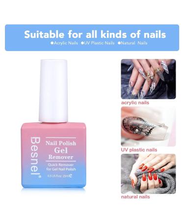 Besnel Gel Nail Polish Remover 5 Pack - Professional Non-Irritating Formula with Nail File, Cuticle Pusher - Quick, Easy Gel Polish Removal without Foil Soaking - 1 Fl Oz - Buy Online on SooperMarket.com