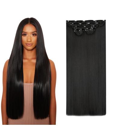Lullabellz Super Thick Statement Straight Clip In Hair Extensions 5-Piece 26-Inch Length Natural Black