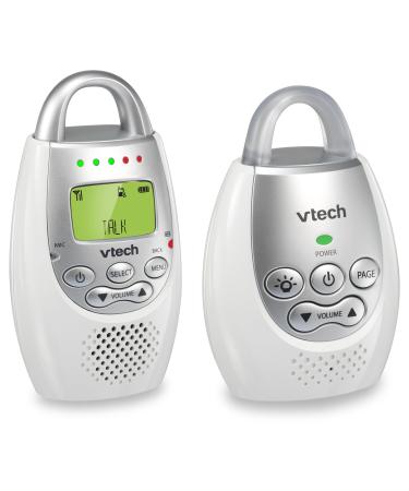 VTech DM221 Audio Baby Monitor with up to 1,000 ft of Range, Vibrating Sound-Alert, Talk Back Intercom & Night Light Loop, White/Silver