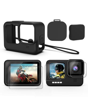 Kuptone Accessories Kit for 11 10 9, Silicone Sleeve Protective Case with Rubber Cap + 6Pcs Tempered Glass Screen Protector with Lens Cover Cap