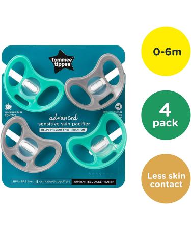 Tommee Tippee Advanced Sensitive Skin Pacifier 4 Count | BPA-Free Binkies, Unique Shield Design | 0-6 Months, Symmetrical Shape - Buy Online on SooperMarket.com