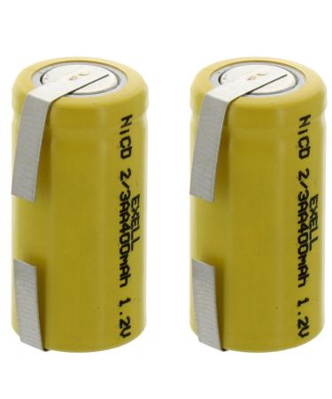 (2-PACK) Exell 1.2-Volt Nickel-Cadmium Rechargeable Battery with Tabs 2/3 AA 400 mAh Battery Replacement for Data Loggers Gas/Water Meters radios RC devices