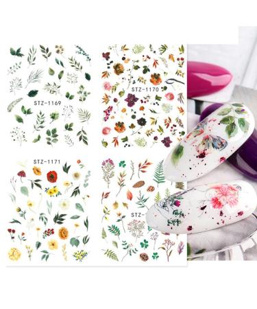 Floral and Butterfly Nail Art Stickers - Watercolor Decals for Women's DIY Manicure - 12PCS - Buy Online on SooperMarket.com