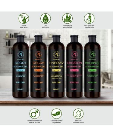 Shower Gel Energy 500ml - Shower Gel for Men - Gel with Bergamot Essential Oil - Grapefruit Essential Oil - Lime Essential Oil - Skin Care - Cleansing and Care - Fresh Fragrance - Body Wash for Him - Buy Online on SooperMarket.com