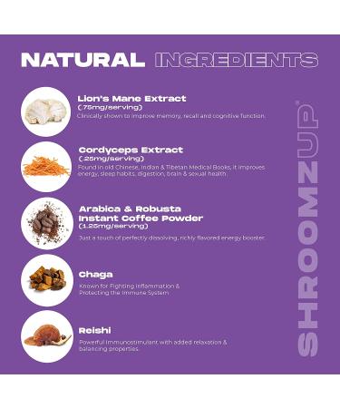 ShroomzUp Mushroom Coffee Instant - 15 Pack with Lions Mane, Reishi, Chaga & Cordyceps Mushrooms - Vegan Nootropic Coffee for Focus - Arabica & Robusta Blend - Buy Online on SooperMarket.com