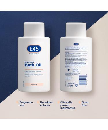E45 Bath Oil 500 ml E45 Bath Oil Emollient to Moisturise & Hydrate Dry Skin Gently Cleanses for Soft Skin Soap Free & Perfume Free Emollient Bath & Shower Oil Body Wash - Dermatologically Tested - Buy Online on SooperMarket.com