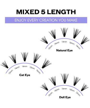 240PCS D Curl 12-16mm Individual Cluster Lashes Extensions for 3D Effect and DIY Eyelash Extensions - RR-12-16mm 3D Clusters+40D-0.07-D - Buy Online on SooperMarket.com