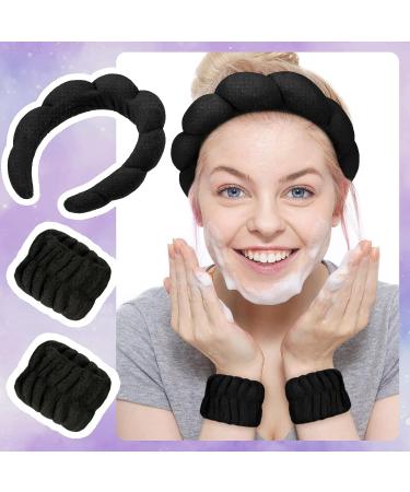 Puffy Spa Headband Set for Women - Black Terry Towel Cloth Fabric Headbands for Skincare, Shower, and Makeup Removal - Buy Online on SooperMarket.com