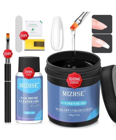MIZHSE 100ML Nail Builder Gel Kit Larger Capacity Builder Gel for Nails LED Nail Lamp Clear Hard Gel Builder Base Nail Strengthener Extension Gel with Nail Brush Clean Gel for Nail Salon & Home DIY