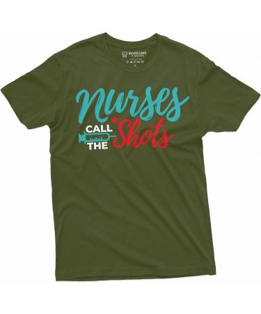 Funny Nurses Day T-Shirt | 'Nurses Call The Shots' Syringe Tee for RN & CNA | Large Grey Medical Worker Shirt - Buy Online on SooperMarket.com