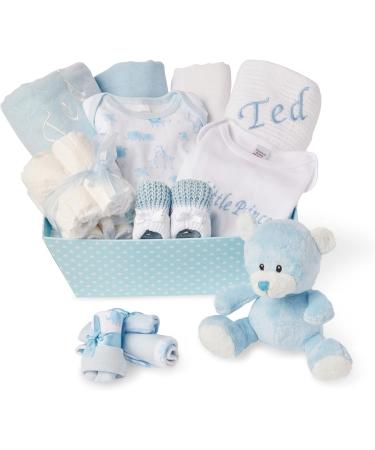 Baby Boy Personalised Gifts Set - 12 Essential Items for Newborn with 2 Customised Baby Gifts - Blue Baby Box Hamper - Buy Online on SooperMarket.com