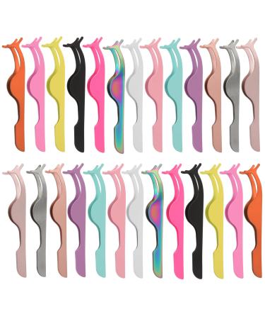 26 Pieces False Eyelashes Applicator Tool - FEITA Professional Falses Eyelash Extension Stainless Steel Clip Remover Tweezers for Lashes Application and Removal Supplies (Assorted Colors) Colorful